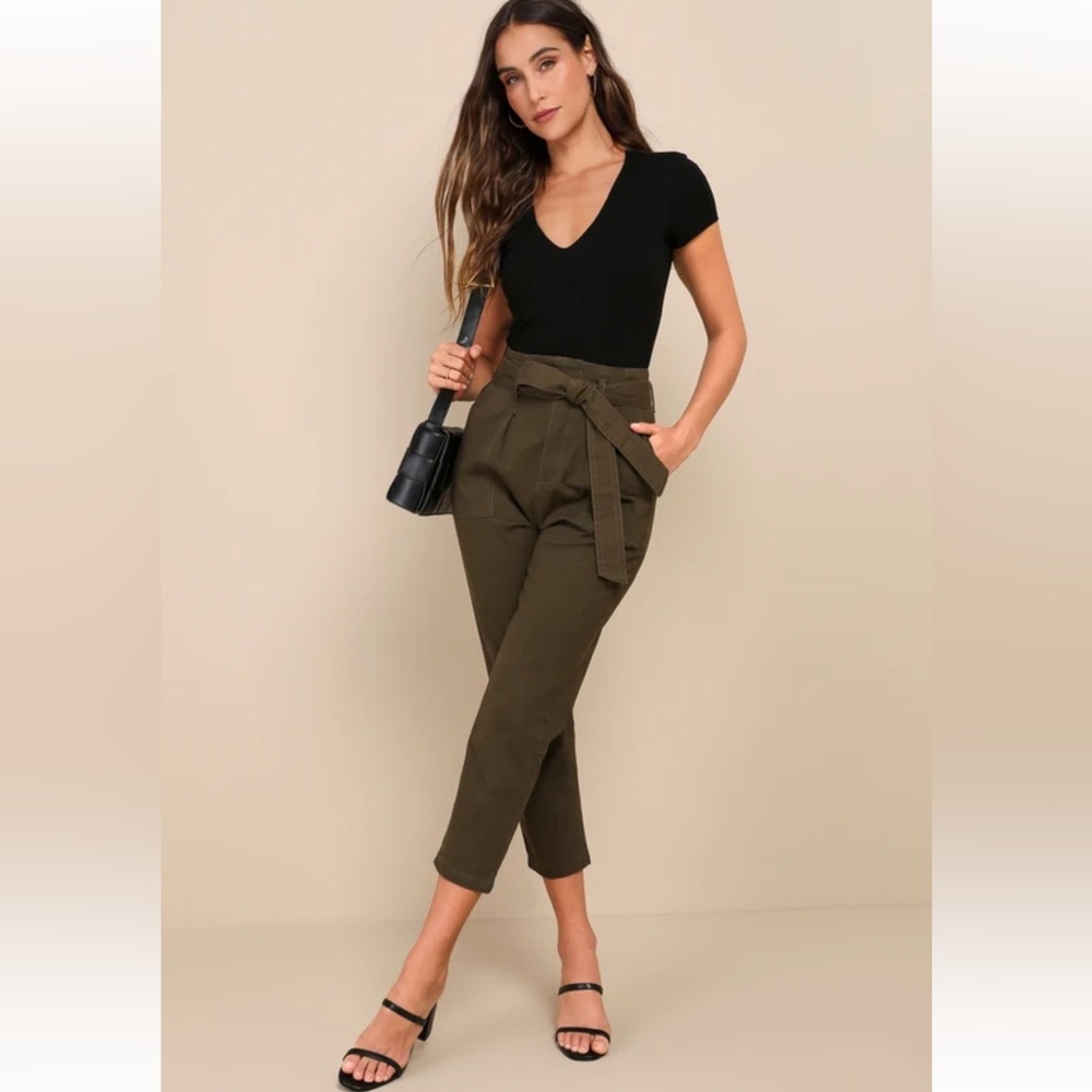 Lulus Leo Olive Green Tie-Waist Cropped Pants